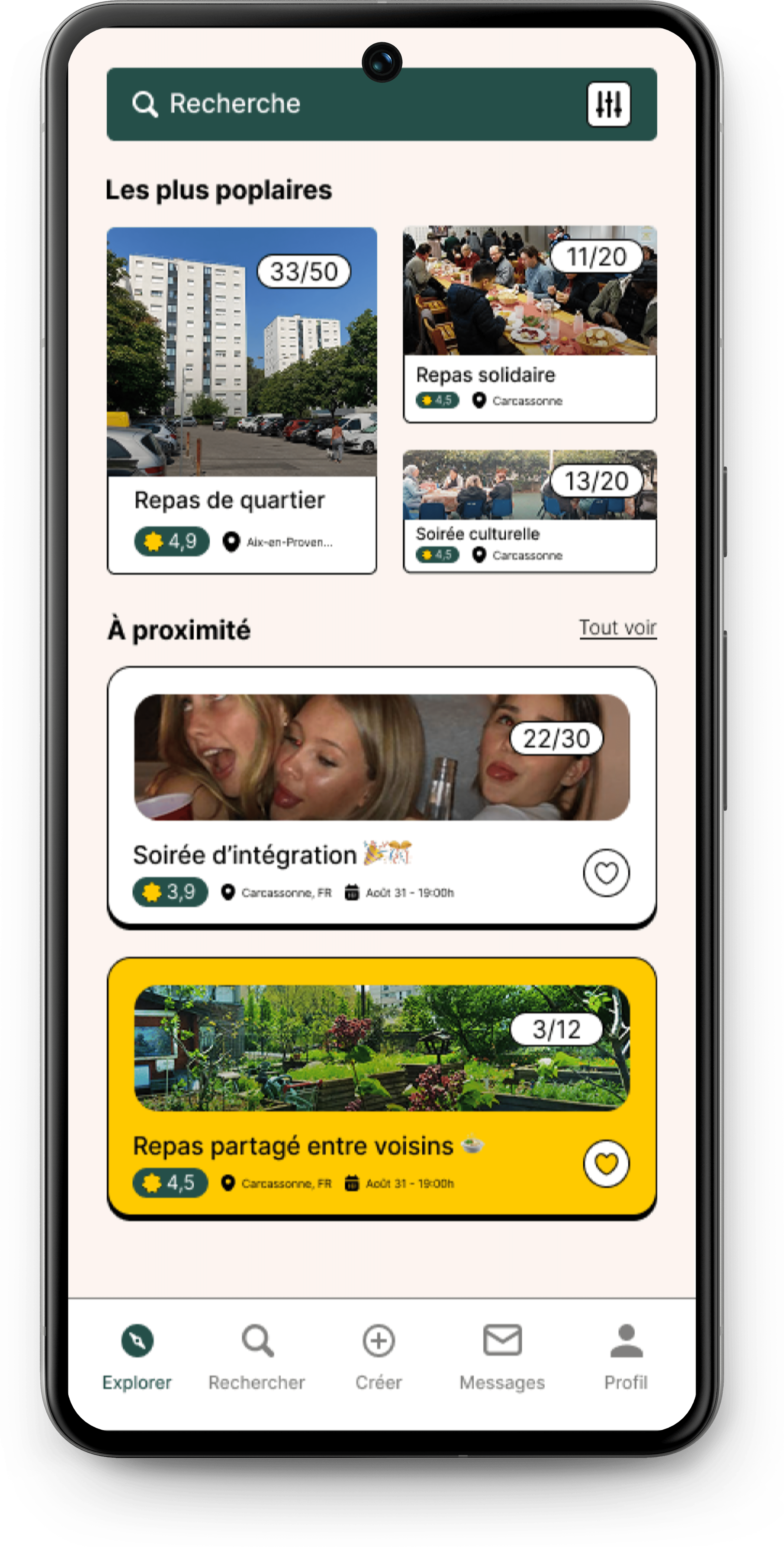 Smartphone exécutant l'application MEEAL